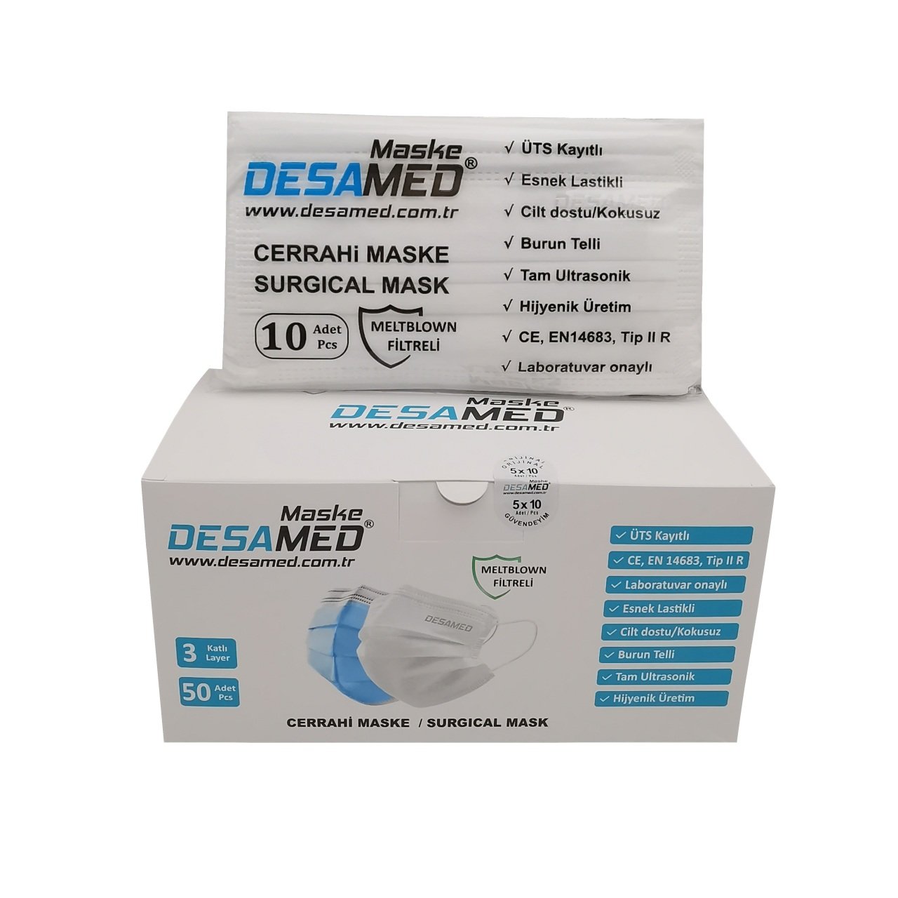 マスク-3 Desamed Maske 3 Katlı Meltblown Filtreli 50 Adet
