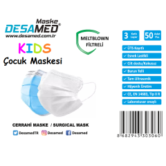 Desamed XSmall / Çocuk Maske 3 Katlı Meltblown Filtreli 50 Adet (ÜTS Kayıtlı) Mavi Şeker - Tek Kutu