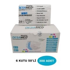 Desamed Çocuk Maske 3 Katlı Meltblown Filtreli 50 Adet (ÜTS Kayıtlı) Beyaz - 6'lı Kutu