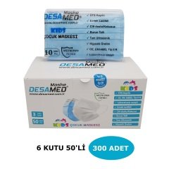 Desamed Çocuk Maske 3 Katlı Meltblown Filtreli 50 Adet (ÜTS Kayıtlı) Mavi - 6'lı Kutu