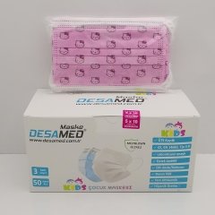 Desamed Çocuk Maske 3 Katlı Meltblown Filtreli 50 Adet (ÜTS Kayıtlı) Pembe Kedi - Tek Kutu