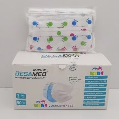 Desamed Çocuk Maske 3 Katlı Meltblown Filtreli 50 Adet (ÜTS Kayıtlı) Beyaz Pati - Tek Kutu