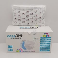 Desamed Çocuk Maske 3 Katlı Meltblown Filtreli 50 Adet (ÜTS Kayıtlı) Beyaz Kedi - Tek Kutu