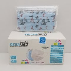 Desamed Çocuk Maske 3 Katlı Meltblown Filtreli 50 Adet (ÜTS Kayıtlı) Mavi Balık - 6'lı Kutu