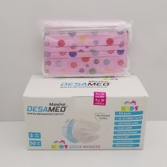Desamed Çocuk Maske 3 Katlı Meltblown Filtreli 50 Adet (ÜTS Kayıtlı) Pembe Şeker - 6'lı Kutu