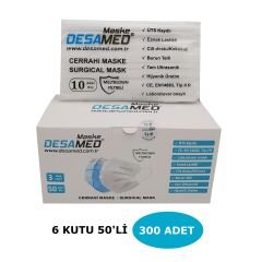 Desamed Maske 3 Katlı Meltblown Filtreli 50 Adet (ÜTS Kayıtlı) Beyaz - 6'lı Kutu